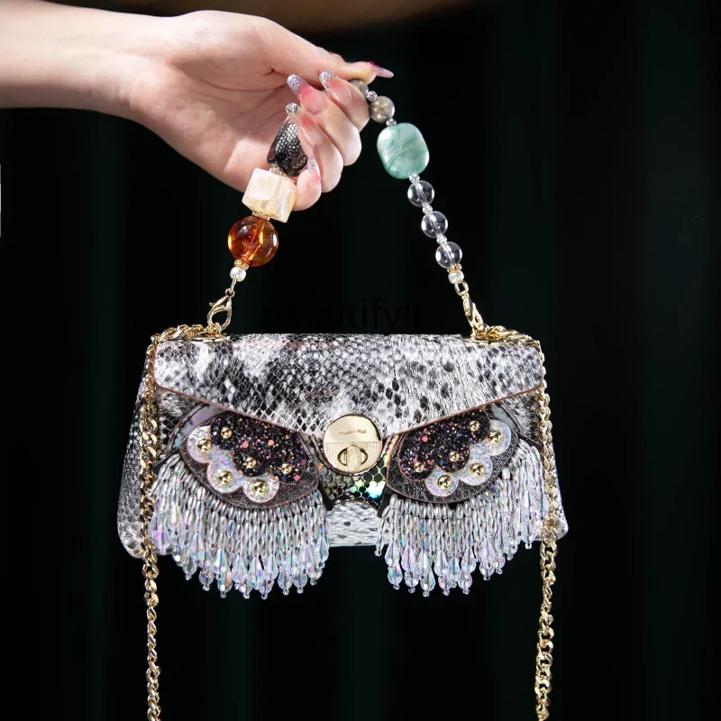 

yj Shoulder Crossbody Portable Owl Eye Bag Women's Casual Cowhide Bag