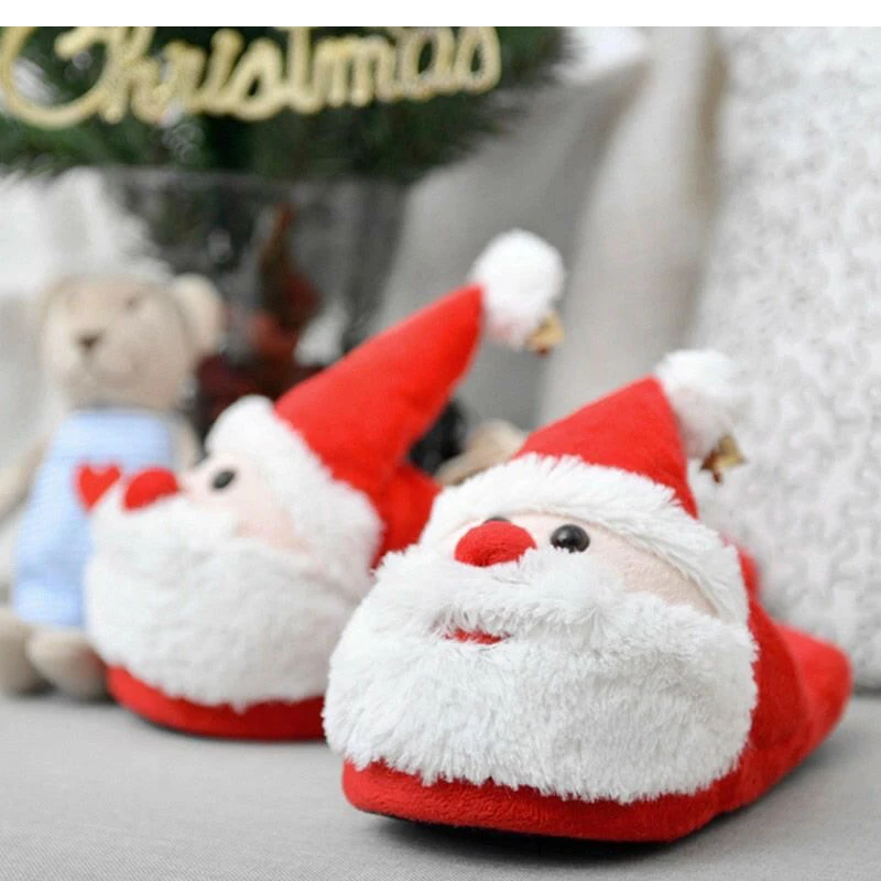 Furry Santa Claus household slippers with heel wrapped，non slip thick sole cute Christmas warm shoes for men and women，winter