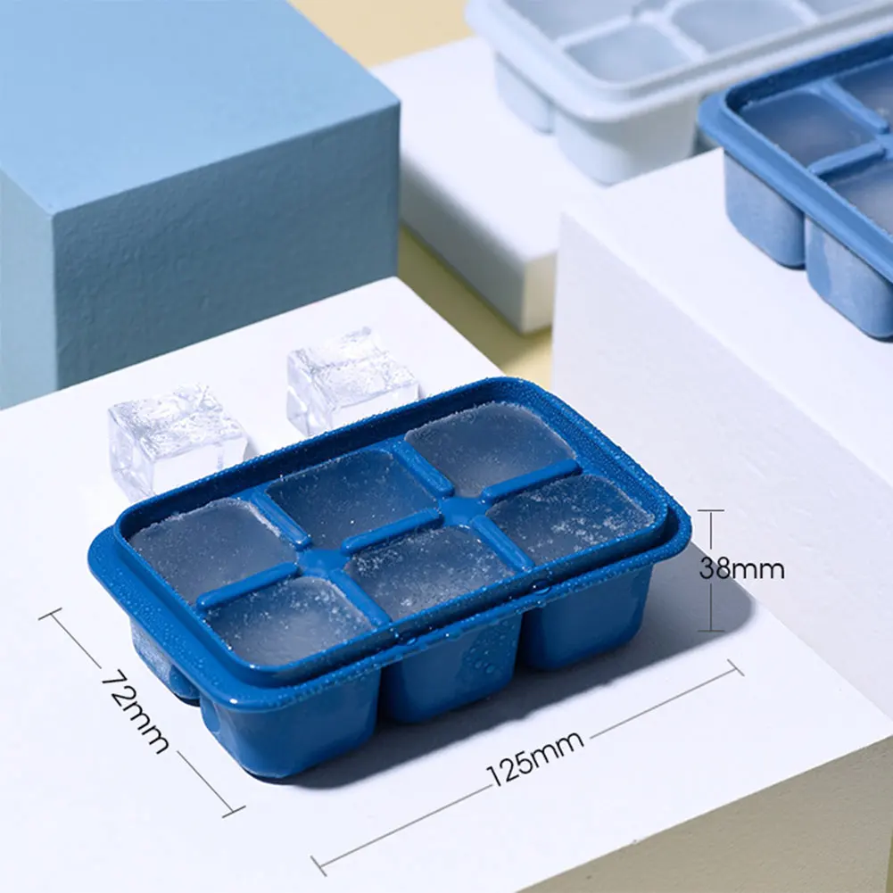 Silicone Ice Cube Mould With Lid 6 Grid Silicone Ice Cube Square Tray Mold DIY Ice Maker Cube Tray Kitchen Bar Tool Color Random
