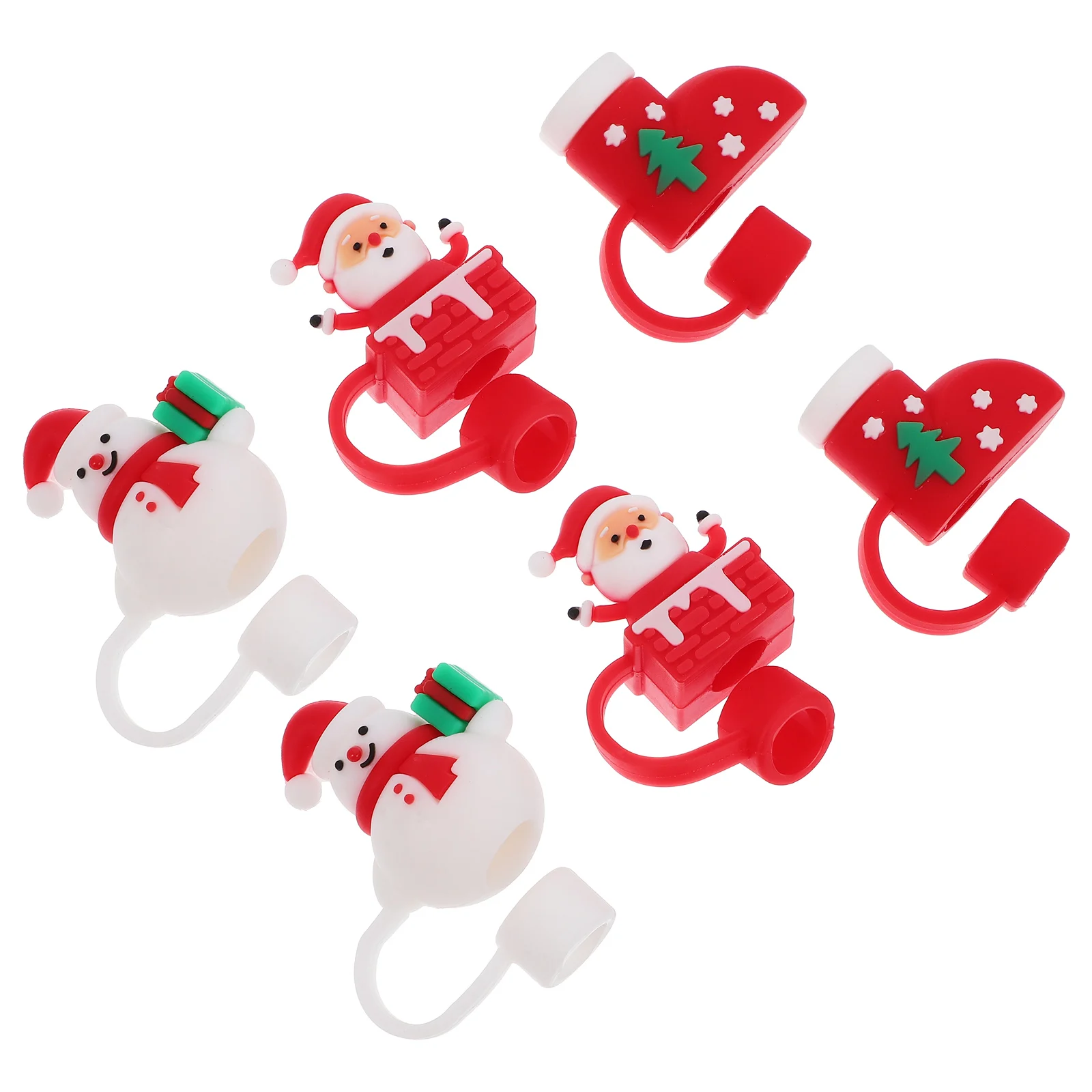 

6pcs Christmas Silicone Covers Reusable Decorative Drinking Straw Toppers Cute Snowman Santa Boot Pattern Xmas Party Favors