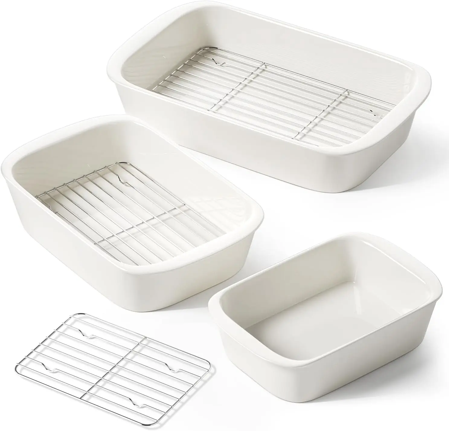 

3-Piece Deep Ceramic Baking Dish Set with Roasting Racks, Oven-Safe Lasagna Pans for Family Meals