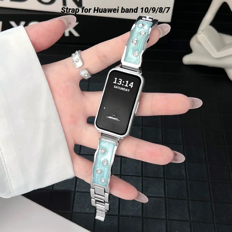 

Металлический ремешок для Huawei Band 10/9/8/7, спортивный ремешок для часов Honor Band 10/9/7/6, модный женский браслет, умные часы, браслет Correa