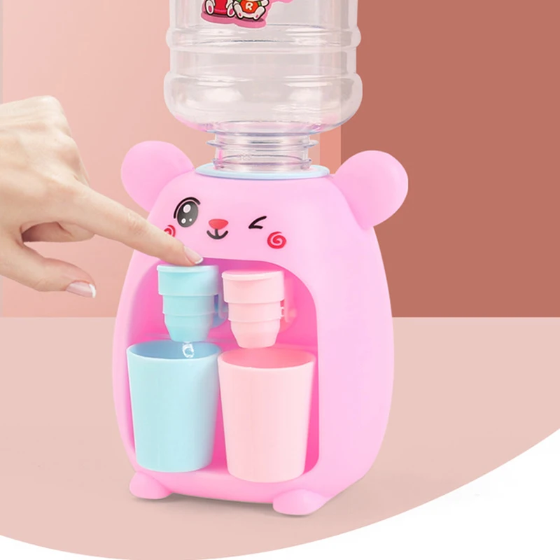 Dual Water Dispenser Toy with mini Cute Pink blue Juice Milk Drinking Simulation Kitchen Toys for Children girl boy gifts