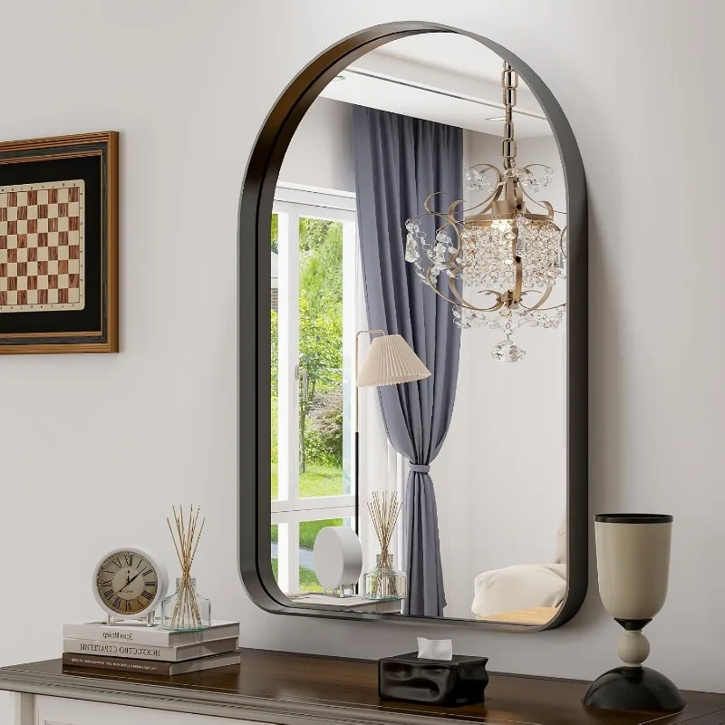 

24”x36“ Black Arched Bathroom Mirror - Aluminum Alloy Framed Mirrors for Wall- Matted Wall Mirrors for Bedroom, Entryway Mirrors