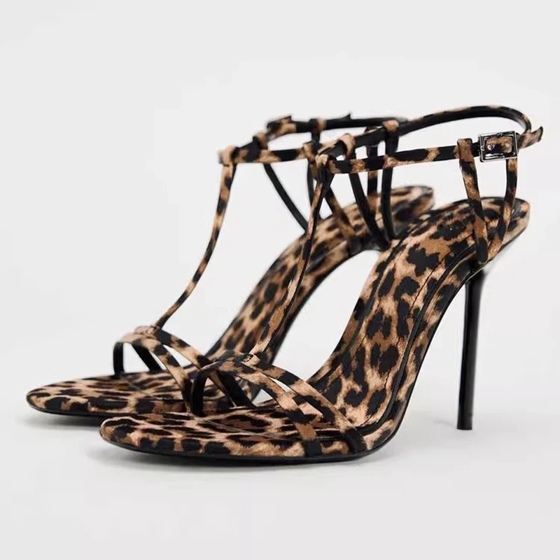 High Heels Leopard Women Sandals Elegant Fashion Shoes Sexy Dress Summer Pumps 2025 Designer Slippers Luxury Zapatos De Mujer