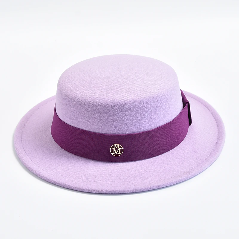 British Style Fedora Hats for Women Fashion Autumn Winter Flat Top Bow Elastic Ribbon Felt Hats Wedding Dress Jazz Cap