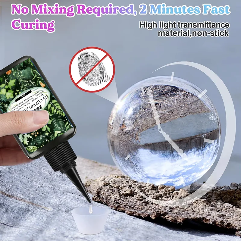 Loolifluv Curing Adhesive 50ml Uv Resin Glue, Comes with a Uv Flashlight, Crystal-Clear Hard Uv Glue, No Mixing or Proportioning Required, Fast Curing, Invisible Bonding, Suitable for DIY Jewelry Earrings, Bear-Shaped Ornaments, Crafts, Epoxy Resin, Glass, Metal, Crystal, Acrylic, Abs Plastic Repair, High-Strength Waterproof Traceless Uv Curing Glue