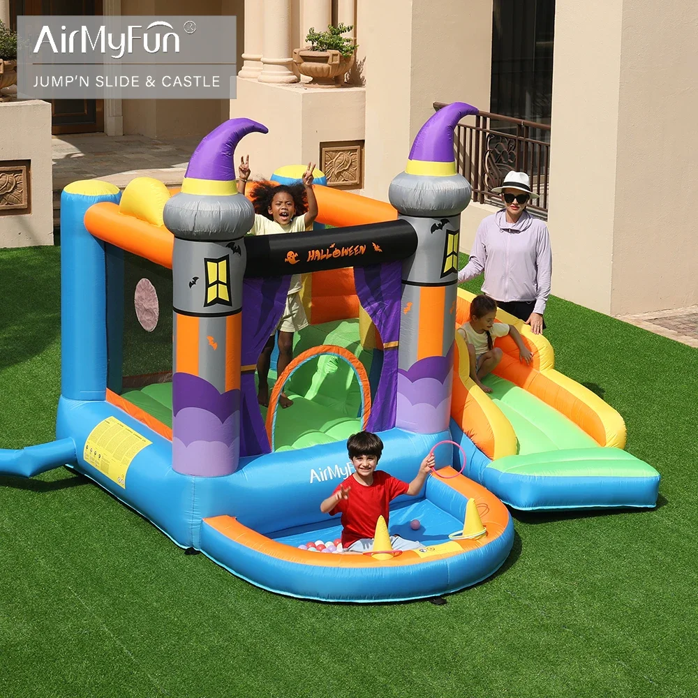AirMyFun Bounce House Slide Volwassenen en kinderen Opblaasbare Halloween Uitsmijter Bouncy House Springkasteel Voor Party Festival speelgoed