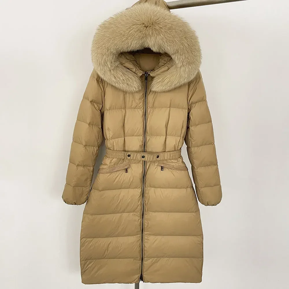 เสื้อโค้ทขนแรคคูนมีฮู้ดหนาสำหรับฤดูหนาวเสื้อโค้ทขนเป็ดสีขาวเสื้อแจ็คเก็ตขนสุนัขจิ้งจอกธรรมชาติสำหรับผู้หญิง