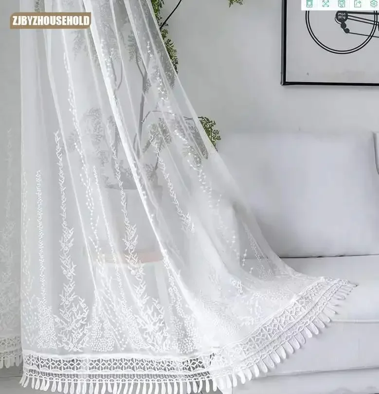 

Nordic Embroidered Tulle Curtains for Living Room and Bedroom White Yarn Semi-shading Tulle Windows Partition customize