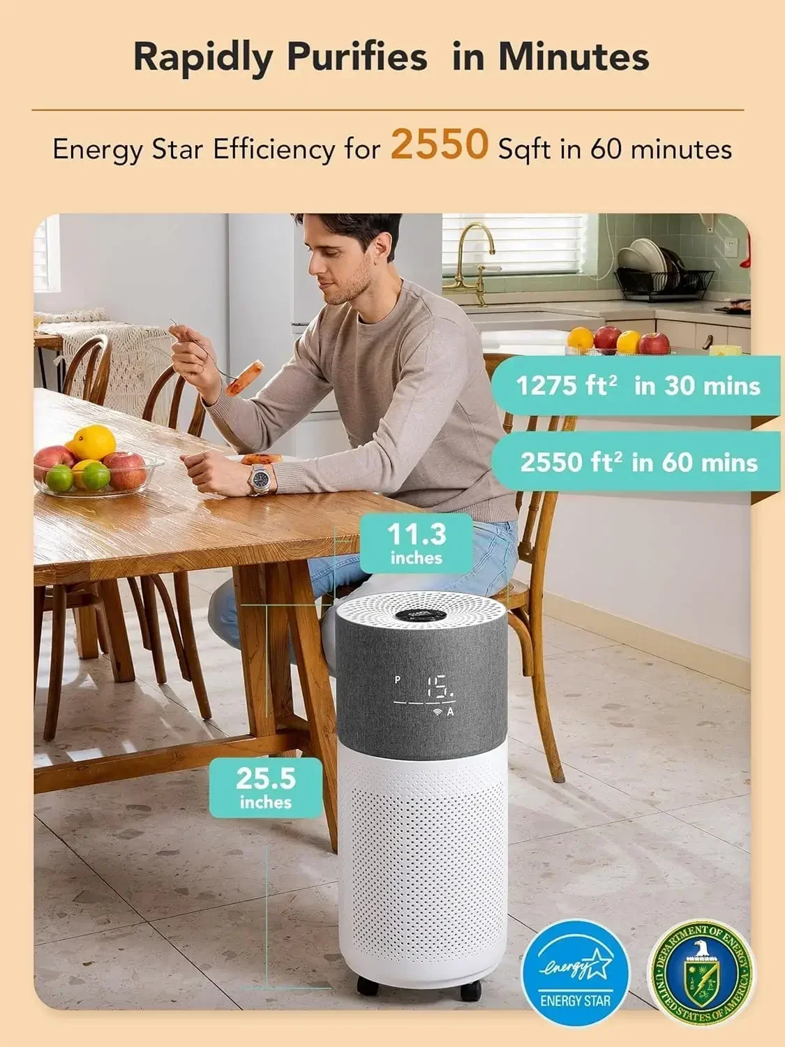 

CleanForce Air Purifiers for Home Large Room Up to 2550 ft², H13 HEPA Air Cleaner Works with Alexa for Dust, Allergens, Pollen