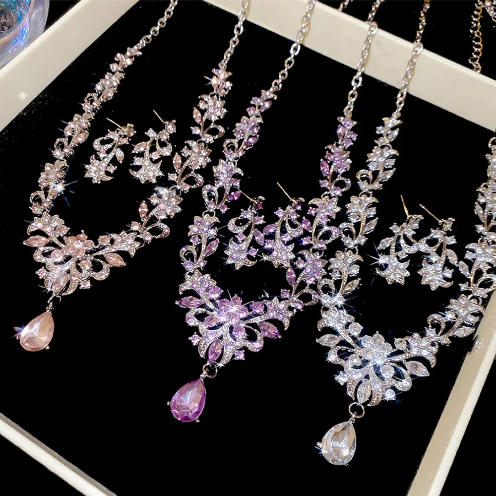 

Fashion Bridal Jewelry Wedding Accessories Crystal Rhinestone Set Wedding Banquet Party Versatile Luxury Necklace Earrinys