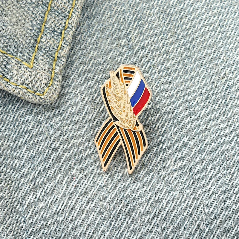 St. George Ribbon Badge With Russian Flag Memorial Brooches Denim Brooch Saint George Flag Pin Wheat Ear Brooch Maple Lapel Pins