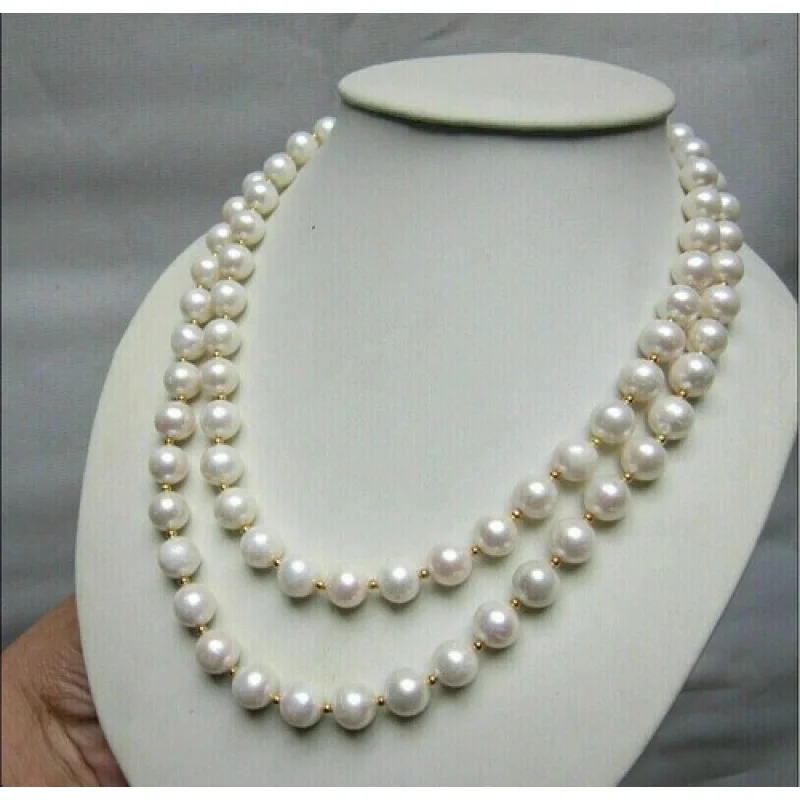 

Ожерелье из натурального белого жемчуга Южных морей диаметром 8–9 мм, 48 дюймов/14 карат, золото