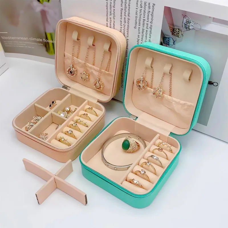 Portable Jewelry Box Jewelry Organizer Display Travel Jewelry Case Boxes Jewelry Leather Storage Zipper Jewelers Jewelry Box