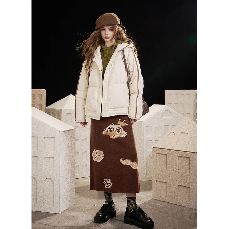 ELFSACK 2025 Winter New Arrivals Y2K Vintage Double Zip Lapel Heart Print Knit Sweater For Woman