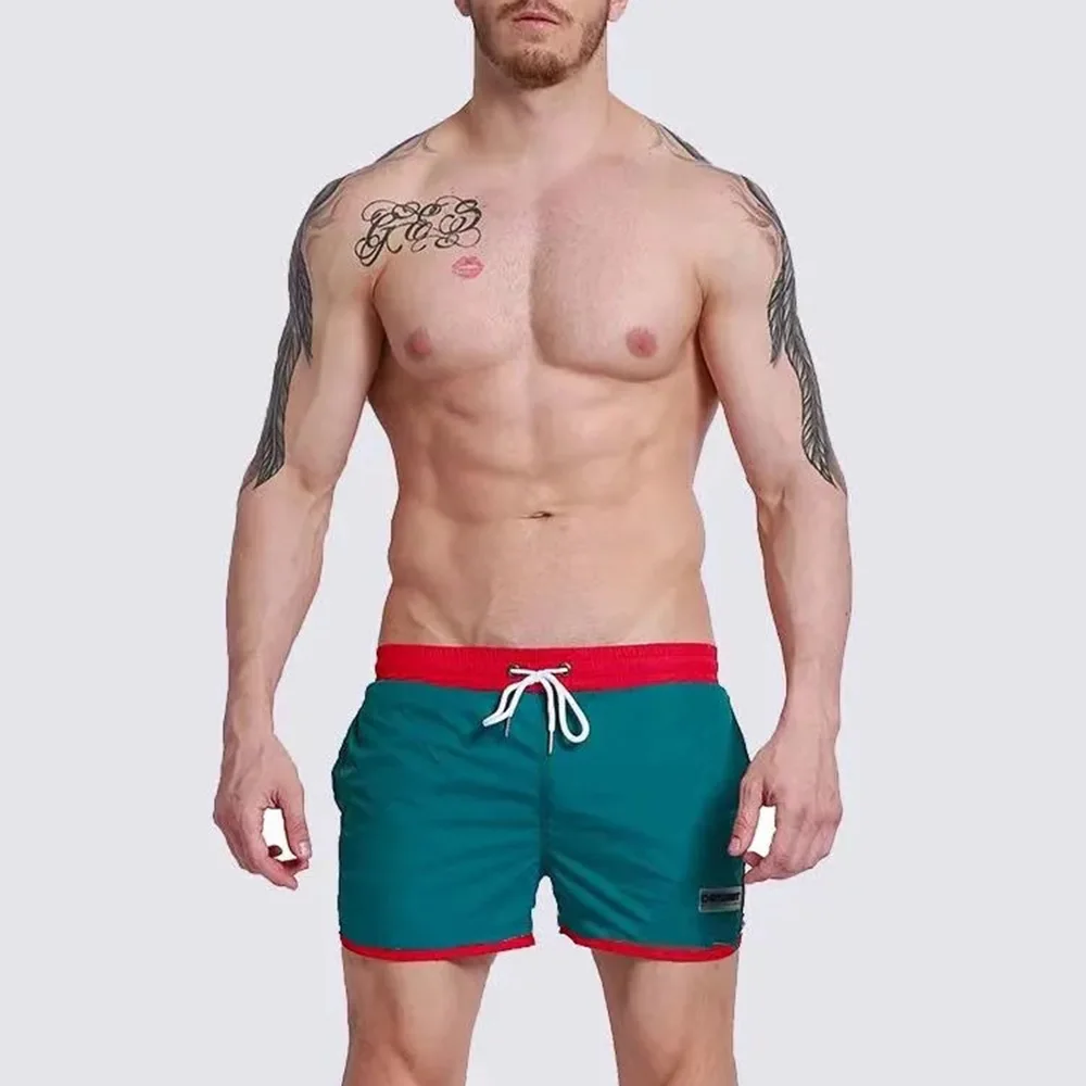 Mens Swimming Trunks Contrast Color Casual Shorts Quick Dry Beach Vacation All-Match Three-Quarter Shorts Men'S Clothing 2024