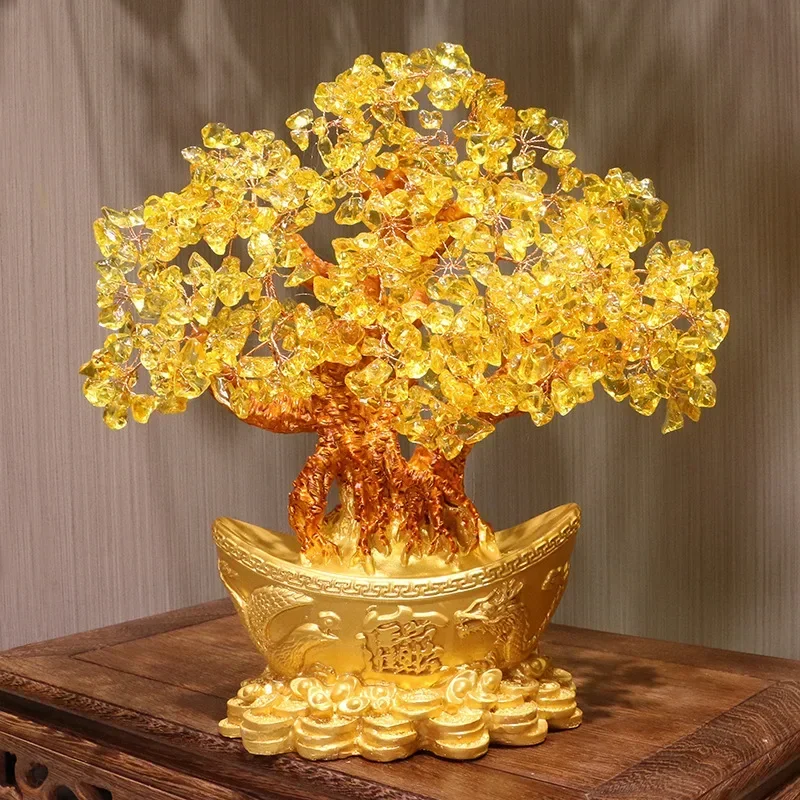 

Lucky Money Tree Chinese Gold Ingot Crystal Fortune Tree Ornament Wealth Ornament Home Office Table Decoration Tabletop Crafts