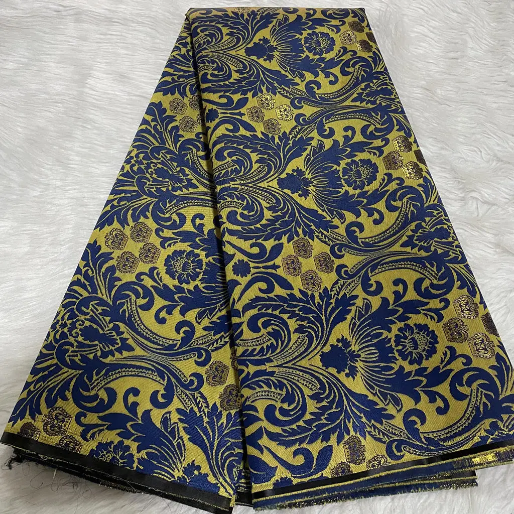2026 Afrikaanse Luxe Multicolor Damask Stof 5 Yards Hoge Kwaliteit Modieus Bruiloft Feest Hoofddoek Hoed Outfits