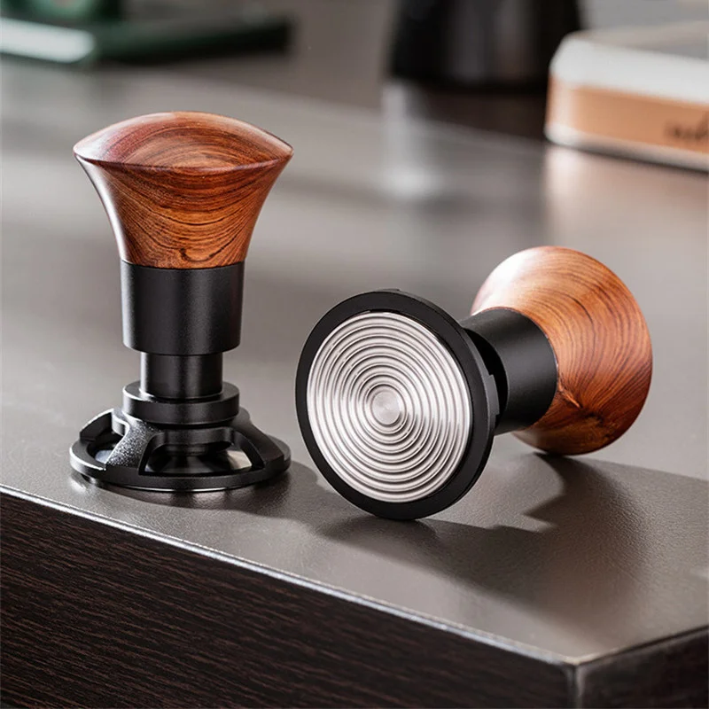 Double Spring Loaded Espresso Tamper Thread Base Coffee Tamper Red Rosewood Handle Balanced Force Calibrated Tamper Barista Tool