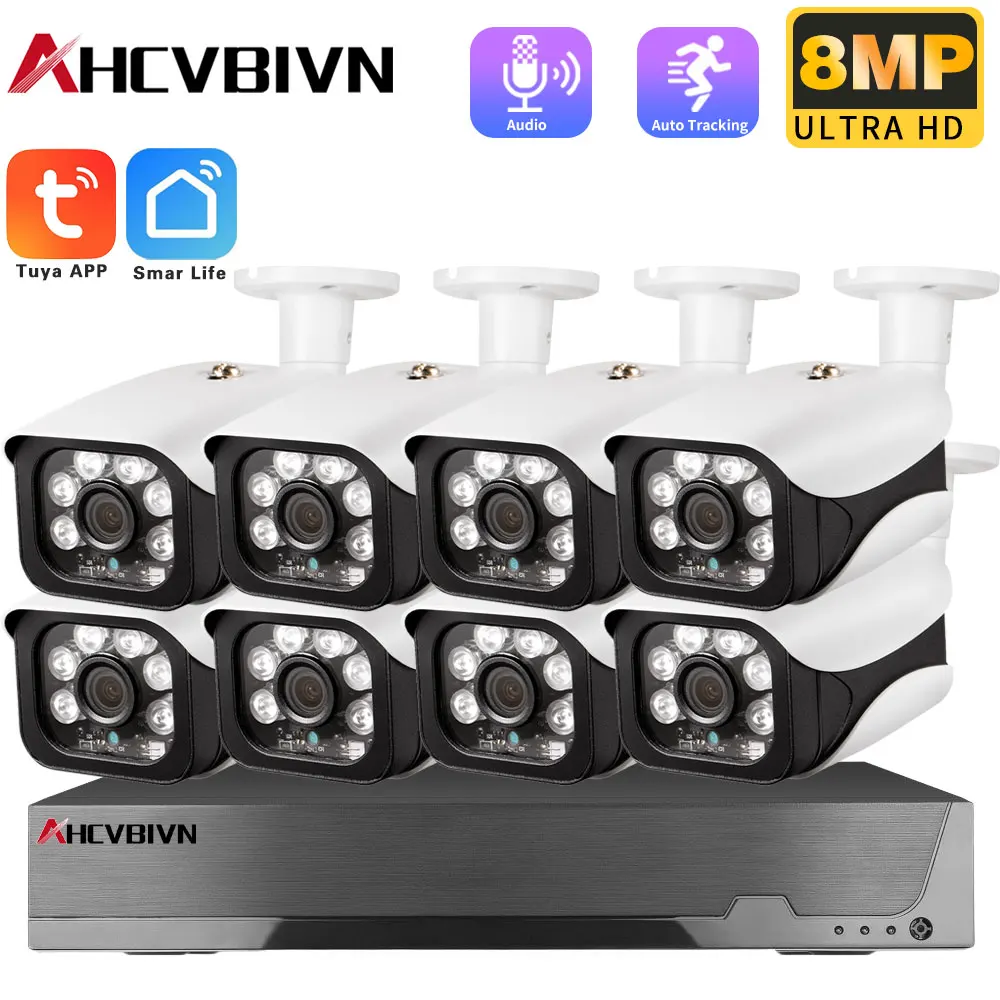 

TUYA 4K 8MP Security Kit 8CH POE NVR Outdoor Human Detection/Audio Recording Bullet IP Camera Video Surveillance Smart Life