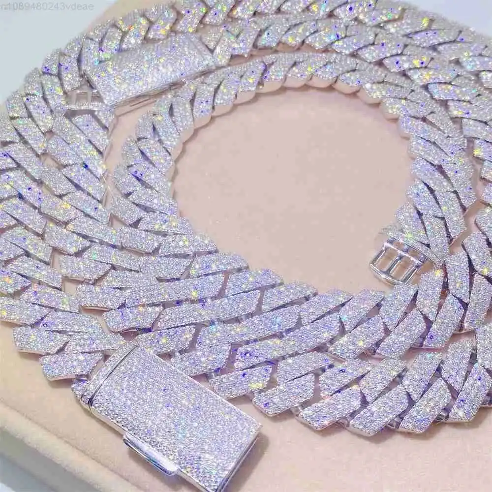 

Bling Hip-hop Jewelry 18mm 20 22 Diamond Iced Out Vvs Moissanite 925 Silver Cuban Link Chain