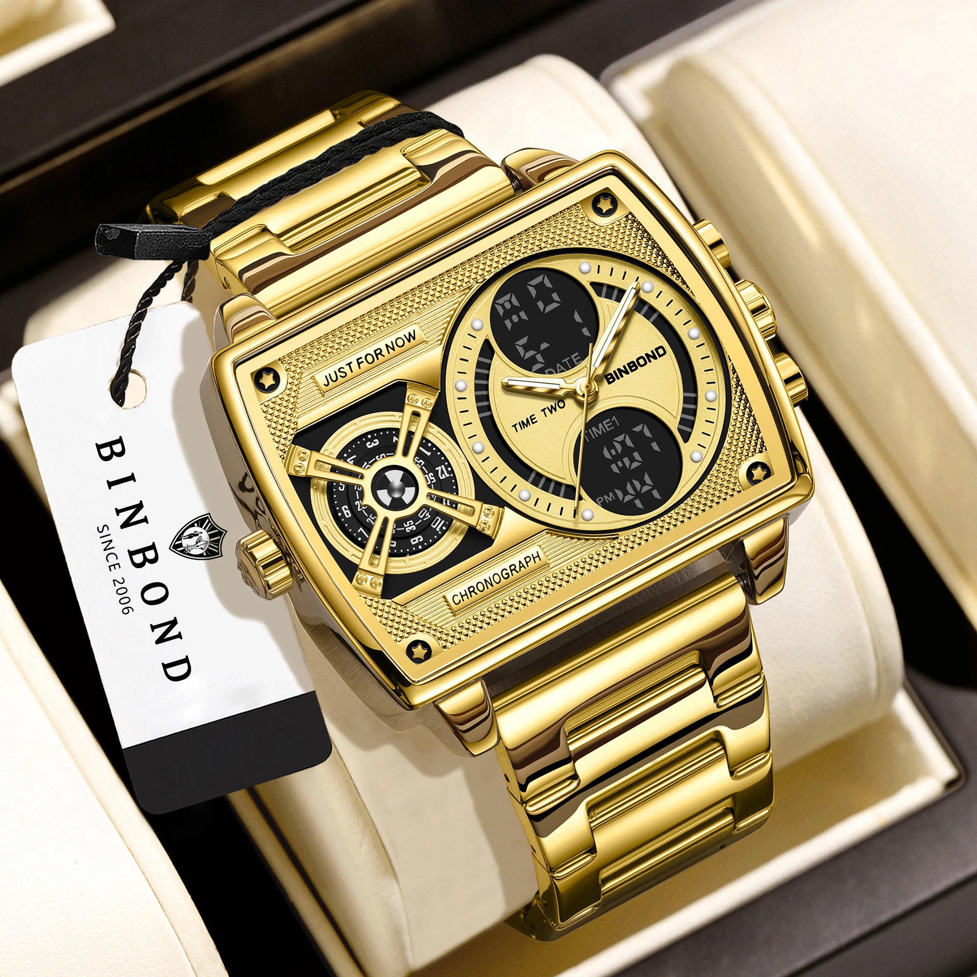 BINBOND  Multi-functional Casual Reloj Precise Quartz Watches For Men Luxury Luminous Waterproof Men's Wristwatches Chronograph