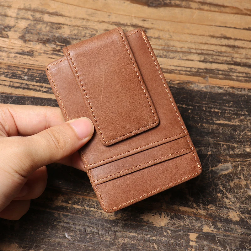 محفظة رجالية رفيعة بمشبك نقود من الجلد، محفظة بطاقات الائتمان، حامل نقدي، محفظة بطاقات مغناطيسية فاخرة للرجال
