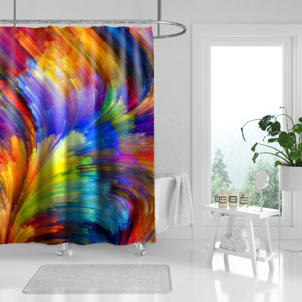 Bright Colorful Lines Spiral Geometry Shower Curtain Waterproof Polyester Fabric Bathroom Curtain With Hook