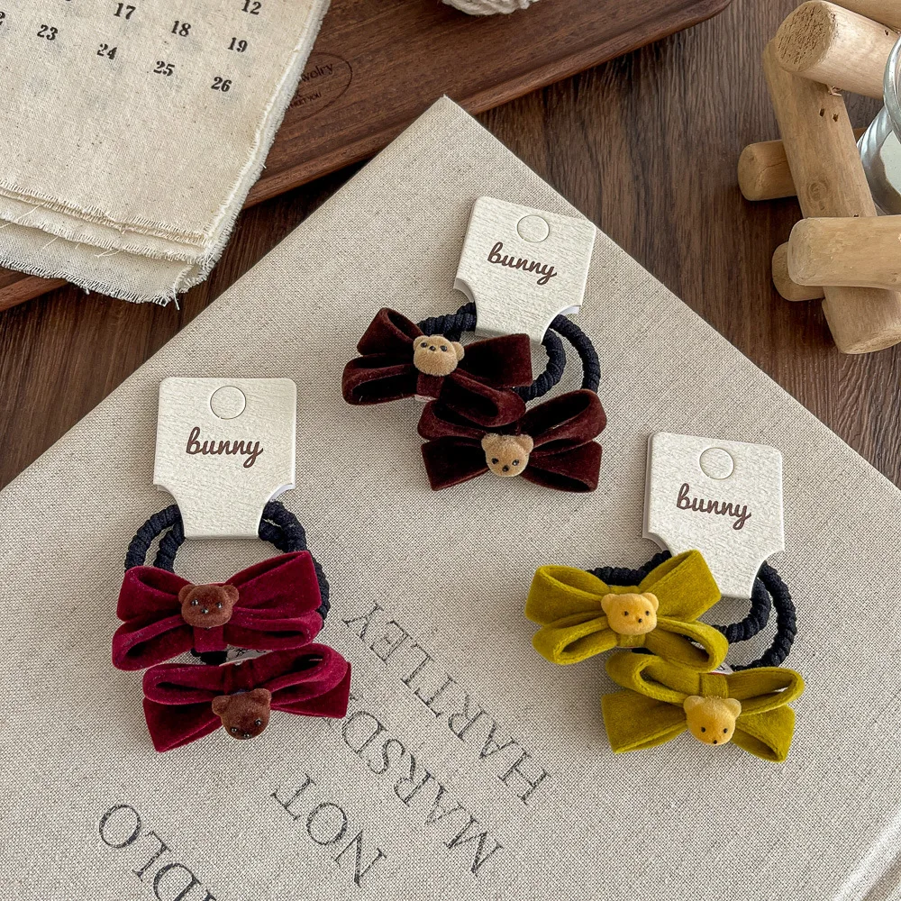 

Premium Sense Velvet Bow Bear Versatile Hair Band Burgundy Girl Hair Accessories Ball Head Hair Rope Headrope