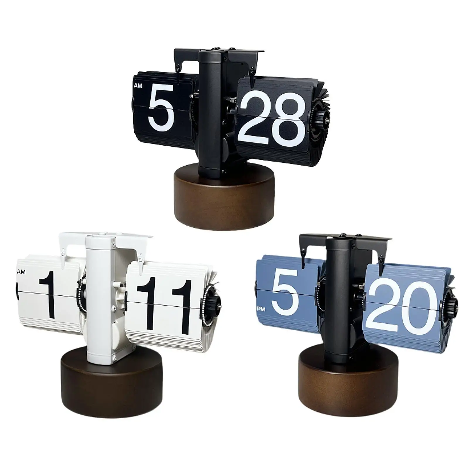 Flip Desk Clock Multifunctional Decor Flip Down Clock Wood Base Mechanical Flip Clock for Home Living Room Bedroom Hotel Office