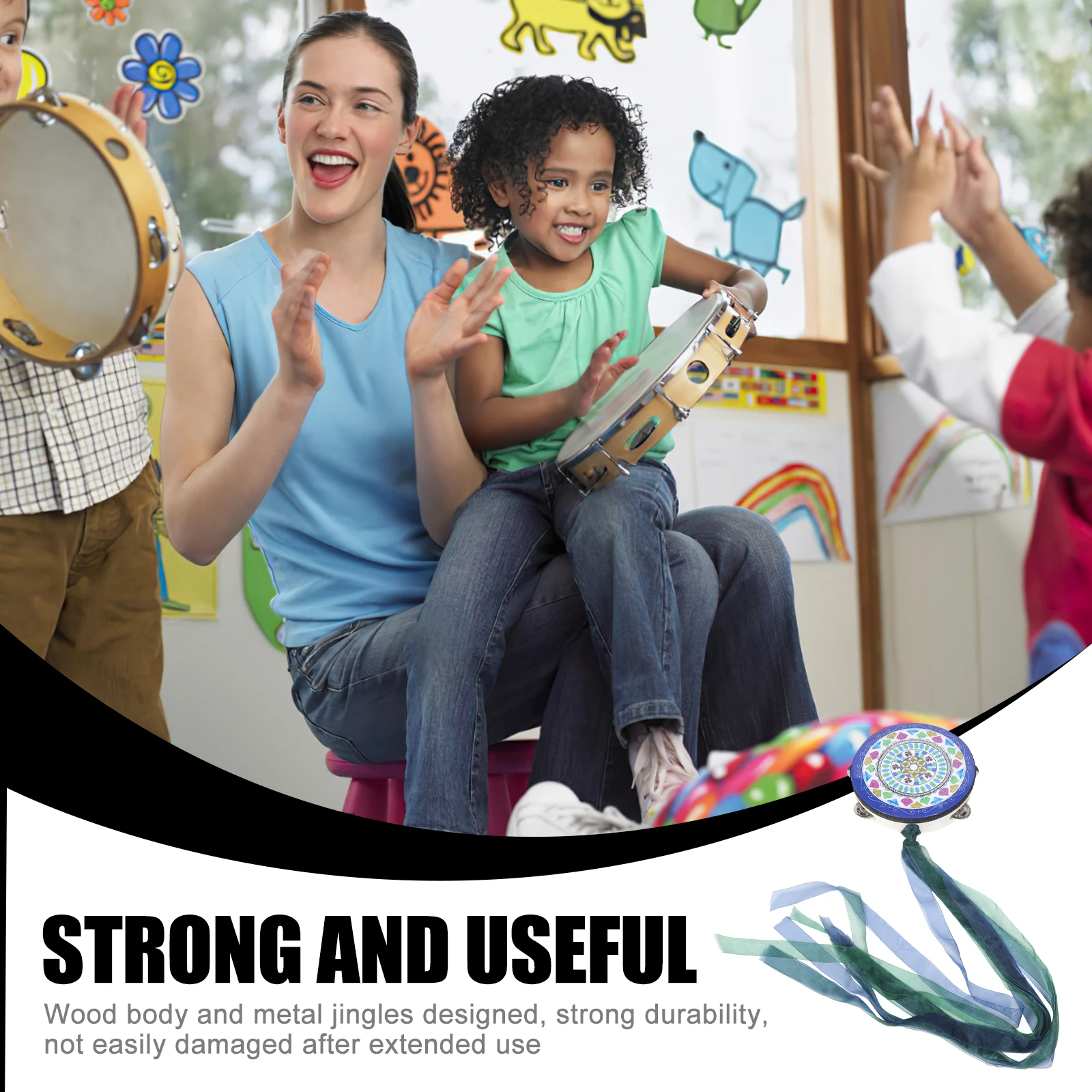 

Tambourine Props Professional Infant Musical Instruments Hanfu Small Percussion for s Wood Single Row Child Hand Toddler