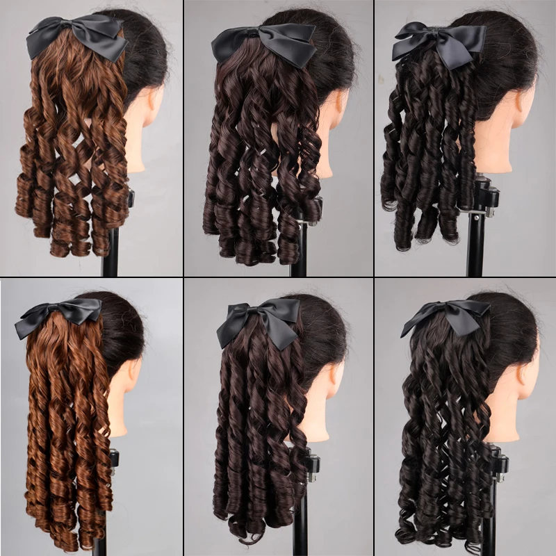 MANWEI-Rabo de cavalo sintético com nó para meninas, extensões de cabelo falso, marrom, preto, vermelho, marrom, bonito, crianças, meninas