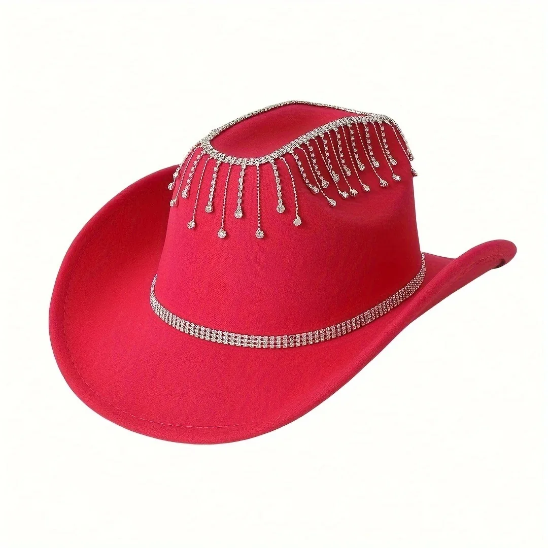 HongLuan Glitter Costume Cappello Adulto e Cappelli da Cowboy Strass per Donna, Cowboy Cosplay Accessori Femminili e Berretto da Cowgirl