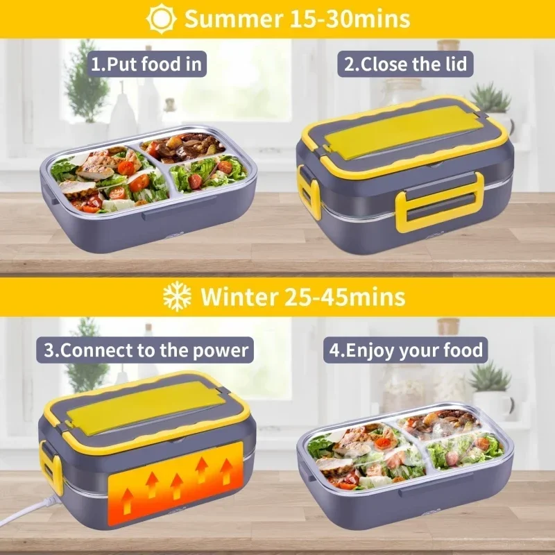 1pc Electric Lunch Box Food Heater, Portable Heating Lunch Box For Cars And Homes, Stainless Steel Container Fork And Spoon And
