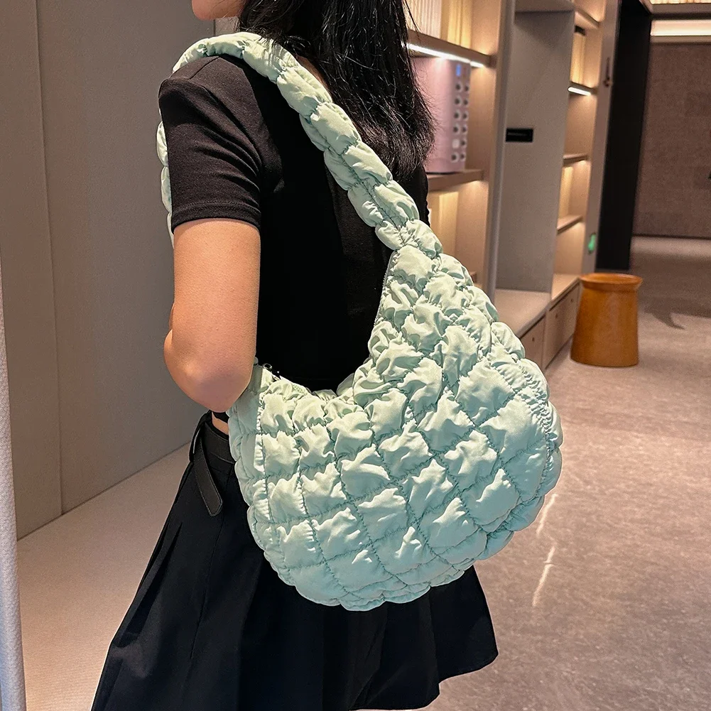 Women Quilted Shoulder Bag Large Cloud Handbag Hobo Designer Bag Ruched  Crossbody Bags Padded Bag Wallet Nylon Zipper Pocket