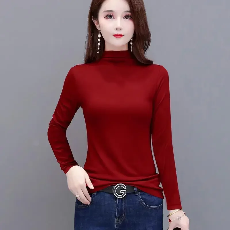 Autumn Turtleneck Modal Thread Knitted Long Sleeve Large Size Thermal Top Spring Wear T-shirt Women