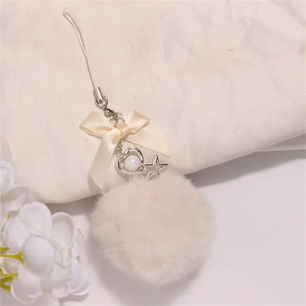 

Ribbon Bow Mobile Phone Lanyard Bag Pendant Hanging Cord Hairball Pendant Key Holder Soft Cute Pompom Keychains Bag Charm