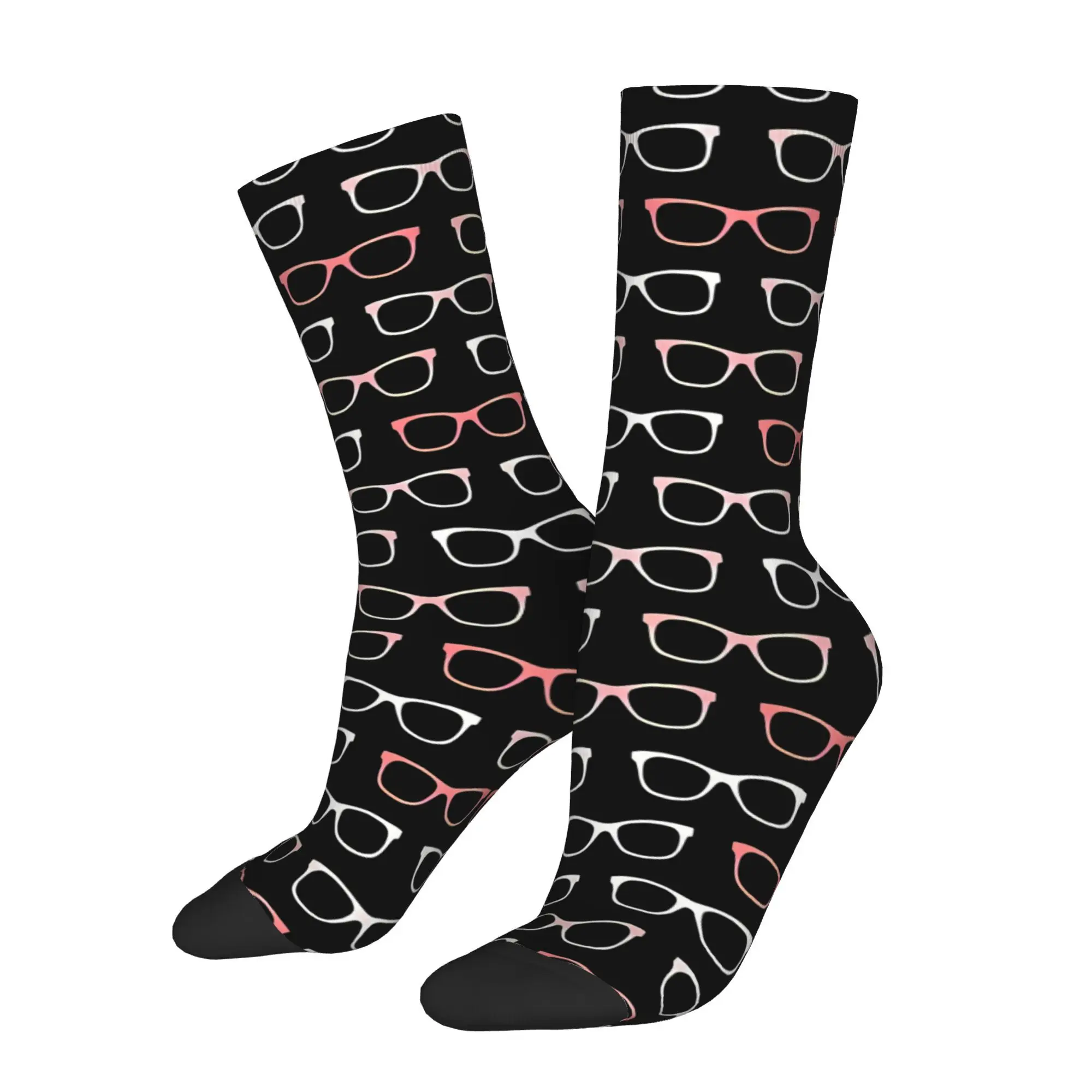 

Pink Black Hipster Eyeglasses Sock Printed Man Polyester Fashion