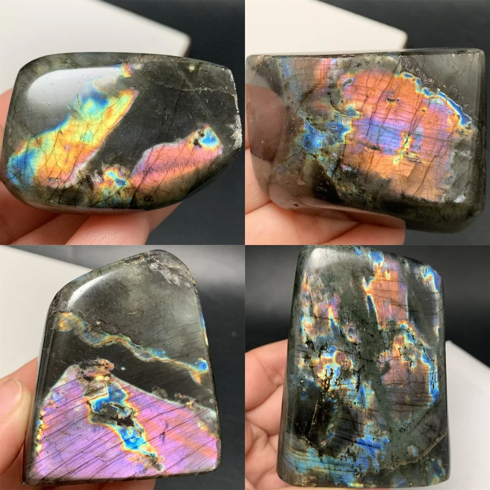 Kilogram Price Natural Colorful Purple Blue Orange Light Labradorite Ornament Black Body Specimen Randomly Dispatch NO Selection
