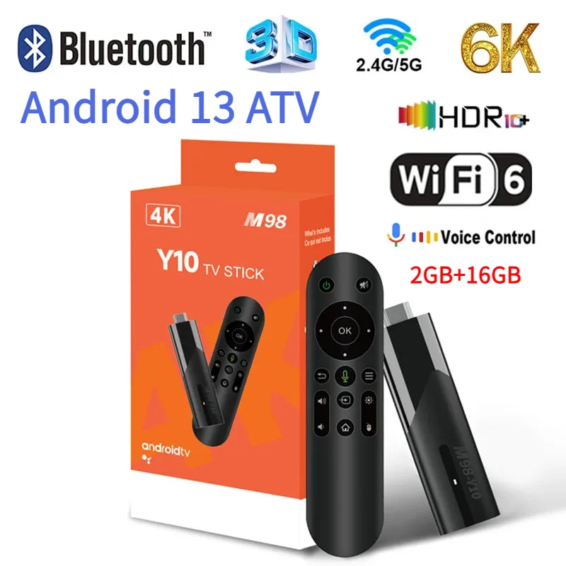 M98-Y10 6K TV Stick Android 13 ATV TV Box Smart TV Allwinner H618 2GB RAM 16GB ROM Dual WiFi 6 BT 5.0 HDR 10 Media Player IPTV