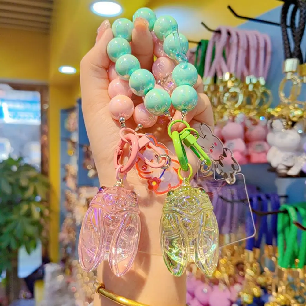 Colorful Pendant Keychain Macaron Color Beads Keychain with Glitter Cicada Pendant Strong Load-bearing Mobile Phone Chain