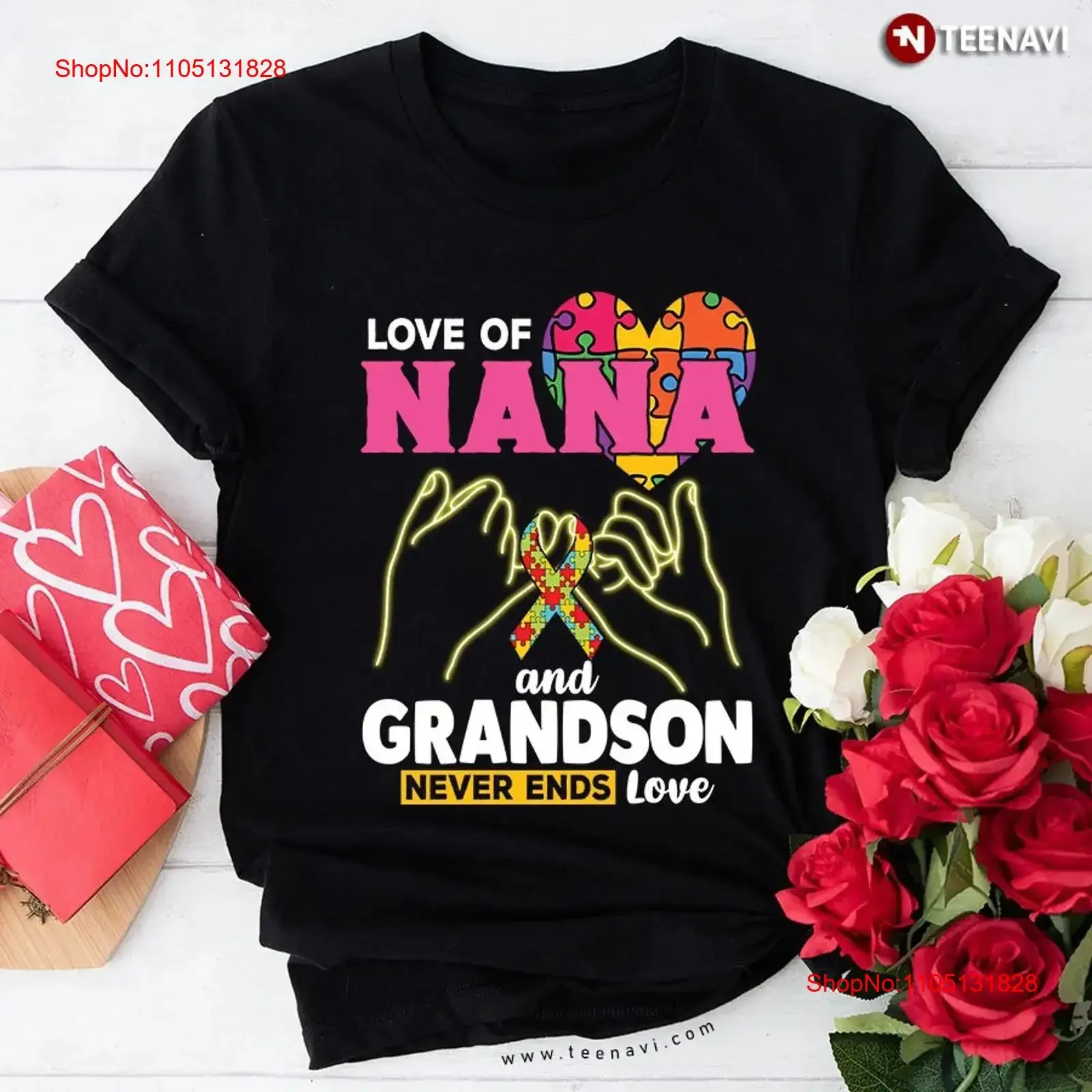 تي شيرت حب نانا والحفيد لا ينتهي أبدًا للتوعية بالتوحد تي شيرت عتيق مغسول للجنسين ملابس شارع ناعمة قابلة للتنفس ورسومات أنيقة #1