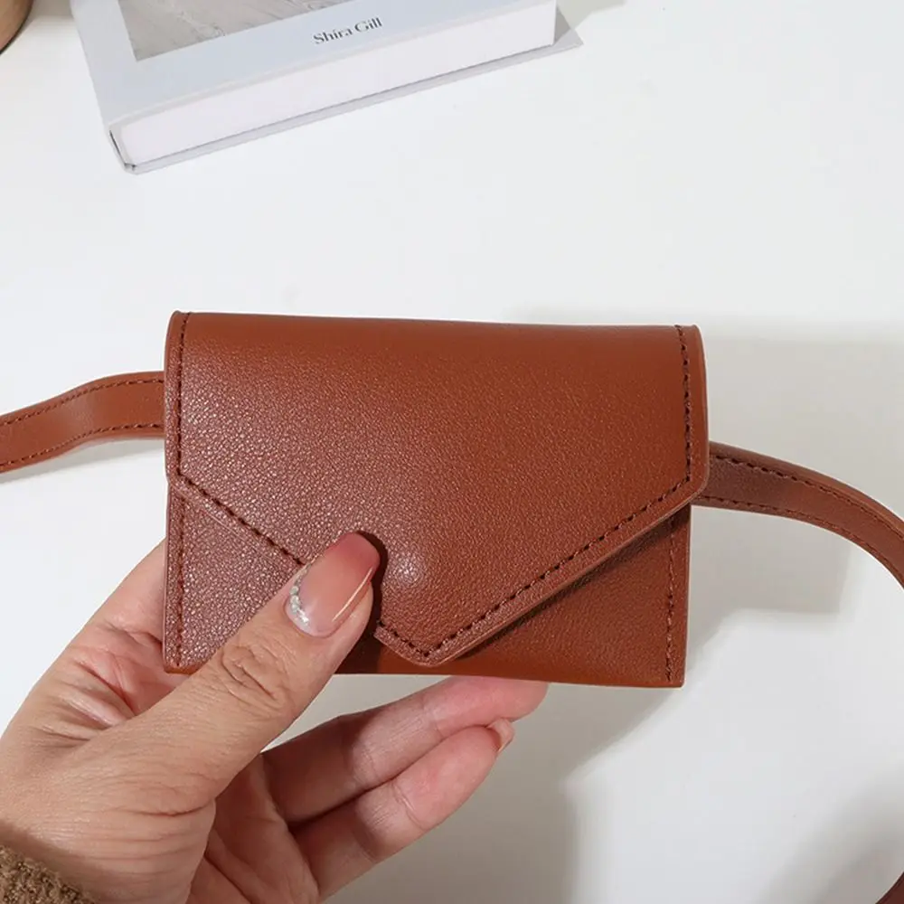 Mini bolso de cintura de estilo coreano para mujer, bolso de Color sólido con bolsillo para tarjetas, cinturón, sobre, bolso de mano, bolso de tarjeta pequeño de PU para mujer