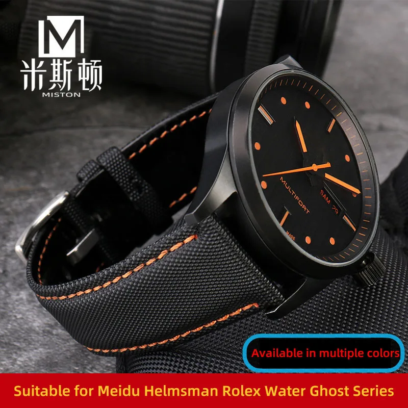 For Mido Nylon Leather Strap Commander M021 M025 Multifort M005 Tissot CASIO Black Orange TAG Heuer Nylon strap 20mm 21mm 22mm