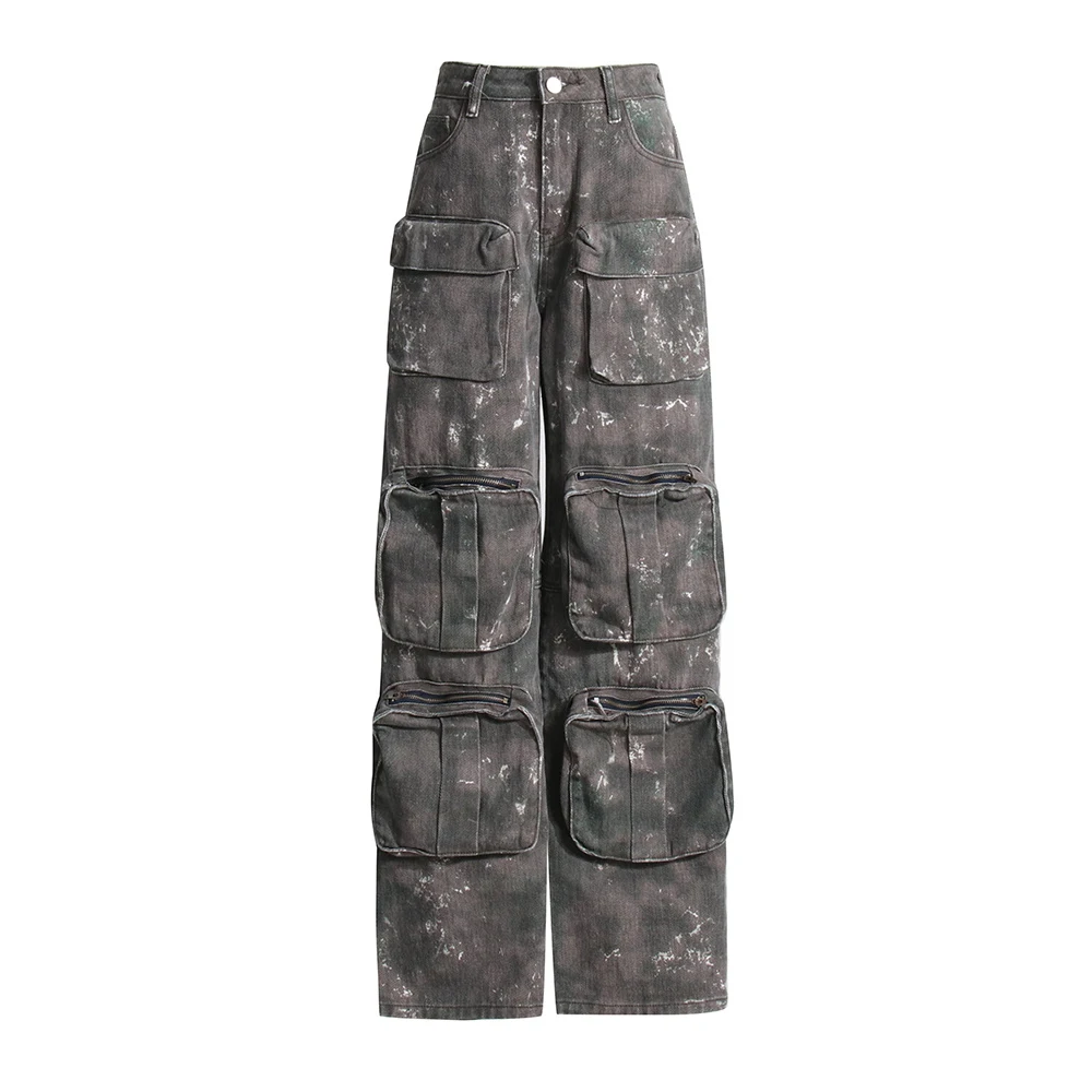 VGH Casual Patchwork Pockets Chic Loose Camouflage Trouser For Women High Waist Spliced Zipper Cargo Pants Female Fashion New