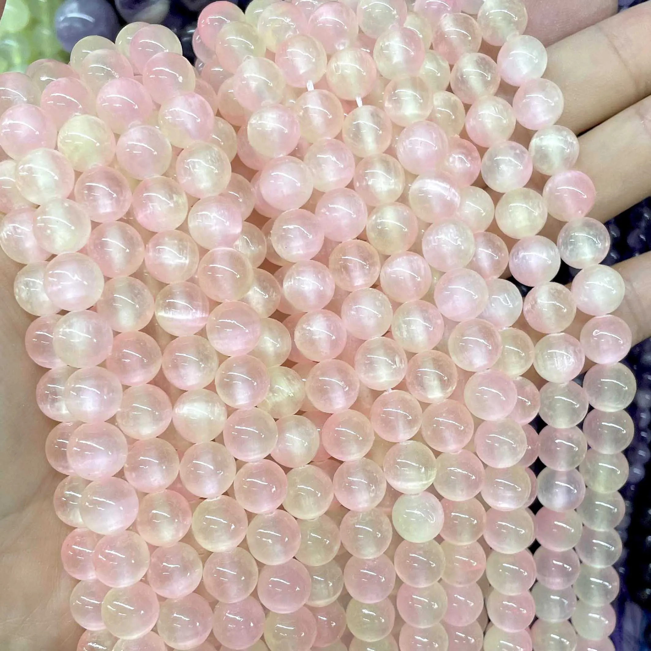 Natural Gemstone white Pink Selenite Stone Loose Round Spacer Beads For Jewelry Making Diy Bracelet Necklace Accessories