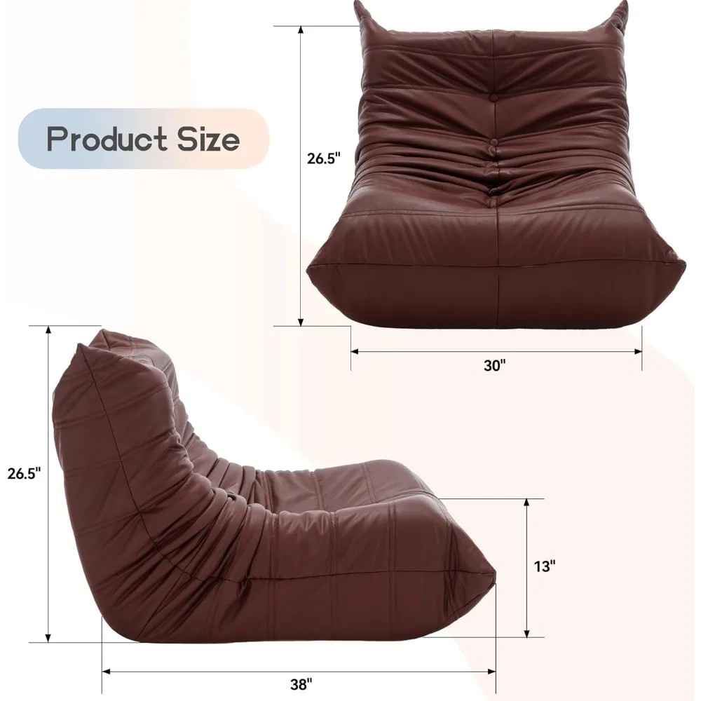 Giant Bean Bag Chair for Adults, Memory Foam Lounge Chair with Ergonomic Design, Faux Leather Bean Bag Sofa