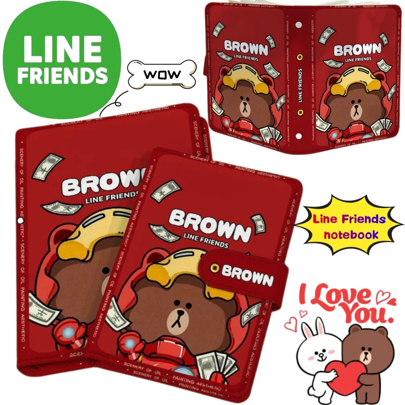 

Line friends Brown Hand Ledger High Color Value Cartoon Printed Portable Cute Magnetic Buckle Leather Detachable Laptop Gift