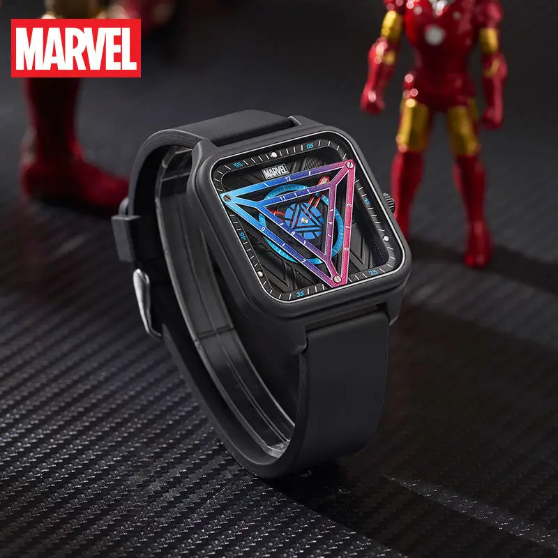 Disney ของขวัญกล่อง Marvel Iron Man Co-Branded แฟชั่นทรงสี่เหลี่ยมจัตุรัสจำกัด Cool นาฬิกาข้อมือสำหรับผู้ชายธุรกิจนาฬิกา Relogio Masculino